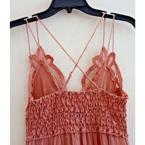 Intimately Free People Women's Sz S Rose Pink Adella Frilled Chemise Slip Dress - Picture 11 of 14